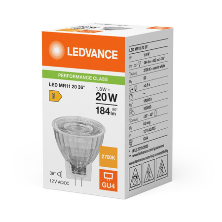 LED reflektorová žárovka GU4 MR11 1,8W = 20W 184lm 2700K teplá bílá 36° 12V Ledvance