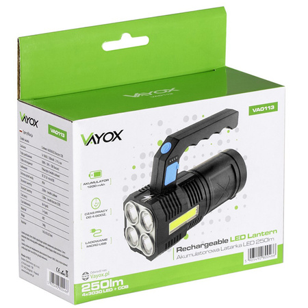Dobíjecí LED reflektor 5W 250lm ruční světlo výkonné 4XLED+COB VA0113 VAYOX