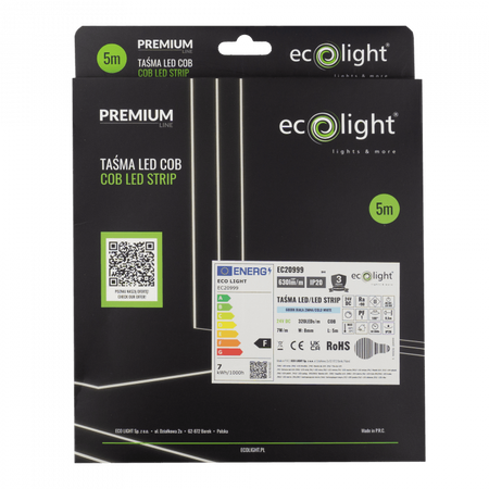 LED pásek COB 7W/m 630lm/m 320LED/m 24V 4000K neutrální bílá IP20 role 5m Ecolight