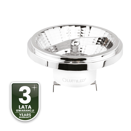 LED žárovka G53 AR111 10W = 75W 1055lm 3000K Warm 24° 12V AC/DC Silver LUMILED