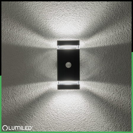 Zahradní nástěnné svítidlo shora dolů 2x GU10 Black Senzor pohybu a soumraku HEDERA LUMILED