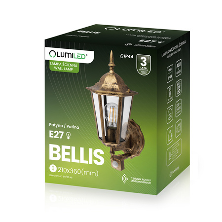 Zahradní nástěnná lampa snímač pohybu, E27 lucerna BELLIS LUMILED