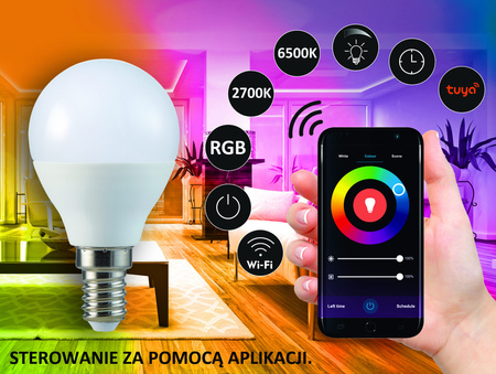 E14 G45 LED žárovka 5.5W 470lm 2700K-6500K RGB 150° GOLDLUX (Polux) Smart WiFi TUYA