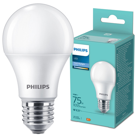 LED žárovka E27 A60 10W = 75W 1055lm 6500K studená bílá Milk PHILIPS