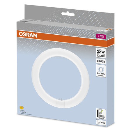 LED T9 Circular G10q 11W = 22W 1320lm 4000K Neutrální 110° LED TUBE EM Osram