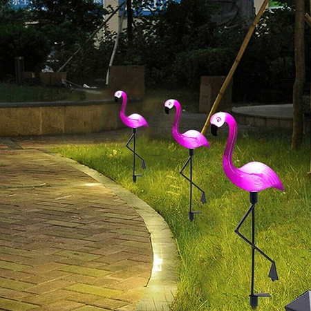 3x LED Solární Zahradní Lampa Venkovní Zapichovací Plameňáci 54cm