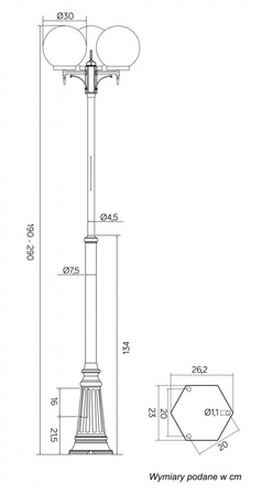 Venkovní zahradní lampa tyč LANTERN E27 CLASSIC BALLS OGMWN 3 300 190-290cm černá Su-Ma