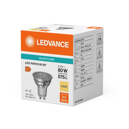 LED reflektorová žárovka GU10 PAR16 6,9W = 80W 575lm 3000K Warm 60° Ledvance