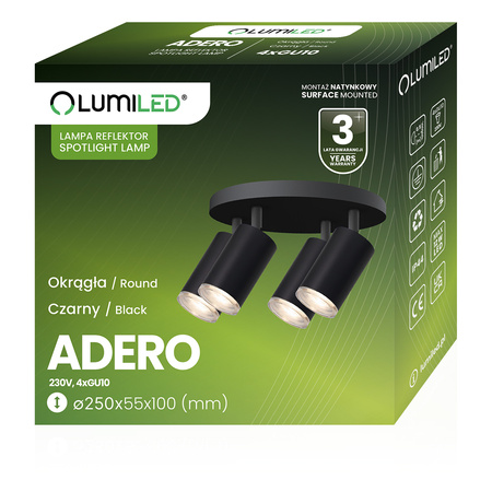 Stropní bodové svítidlo GU10 IP44 ADERO Black Lumiled LED Spot Reflector