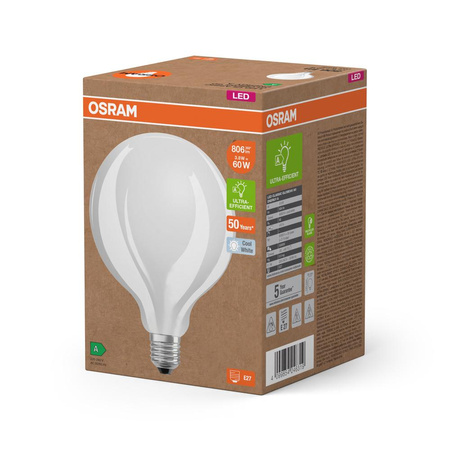 LED žárovka G95 Sphere E27 3,8W = 60W 806lm 4000K Neutrální 300° vlákno CLASSIC ENERGETICKÁ ÚSPORNOST Osram