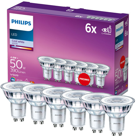 Sada 6x LED halogenová žárovka GU10 PAR16 4,6W = 50W 390lm 4000K Neutrál 36° PHILIPS