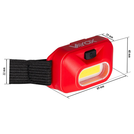 Bateriový červený světlomet COB IP44 150lm VA0118 Vayox