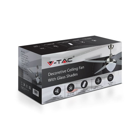 60W stropní ventilátor s vestavěným CCT LED světelným zdrojem a RF dálkovým ovládáním 4 ramena VT-6043-4 V-TAC