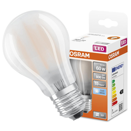 LED žárovka E27 A60 7W = 60W 806lm 4000K Neutrální bila 300° vlákno OSRAM STAR