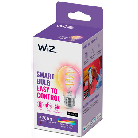 LED žárovka E27 A60 6,3W = 40W CCT + RGB FILAMENT SMART WiFi WiZ