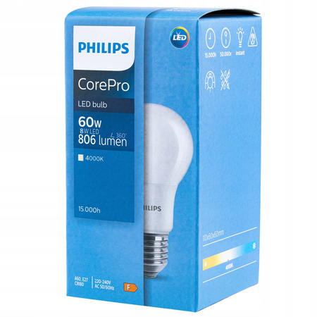 LED žárovka E27 A60 8W = 60W 806lm 4000K Neutrální PHILIPS