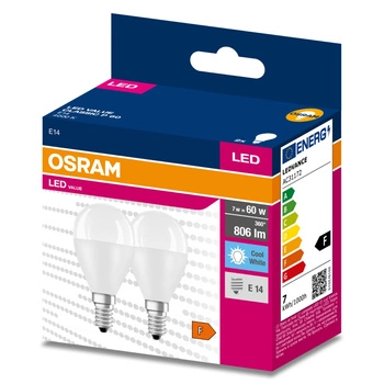 2x LED žárovka E14 P45 7W = 60W 806lm 4000K Neutrální bila 200° OSRAM HODNOTA