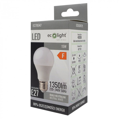 LED žárovka A60 E27 15W 1350lm 4000K Neutral Ecolight