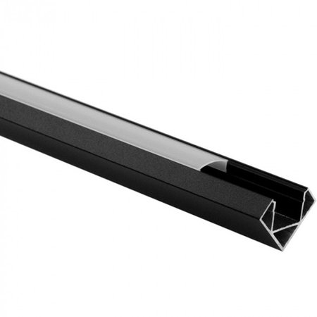 Hliníkový rohový LED profil pro povrchovou montáž černý 2m se stínítkem z mléčného skla pro LED pásky + krytky Ecolight řady R