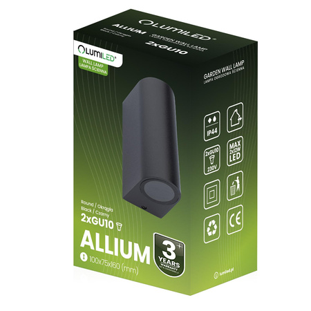 Zahradní nástěnná lampa 2x GU10, Černá ALLIUM LUMILED