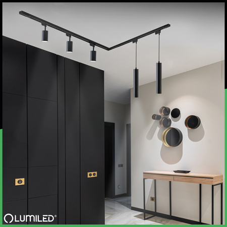 Sada osvětlovacích lišt 3m + 5x GU10 Busbar Spotlight + úhlový spínač černá LUMILED