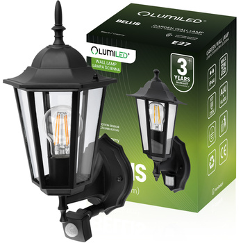 Venkovní zahradní nástěnná lampa E27 LANTERN pro UP s ​​pohybovým senzorem Černá BELLIS LUMILED