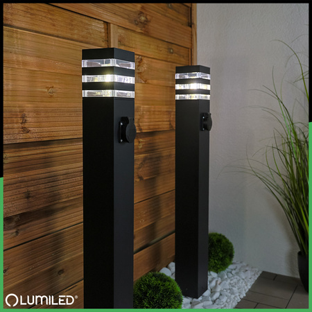 Venkovní zahradní lampa E27, LED se zásuvkou sloupek 80cm TAXUS 2 LUMILED