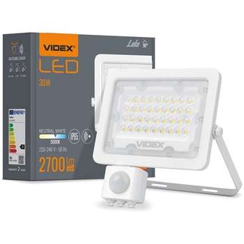Reflektor LED 30W 2700lm 5000K IP65 Bílý s pohybovým a soumrakovým senzorem VIDEO LUCA