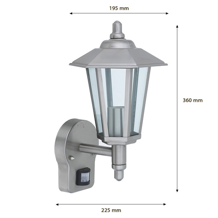 Zahradní lampa LED nástěnná lampa JUPITER E27 Top Lantern Sensor Grey Volteno