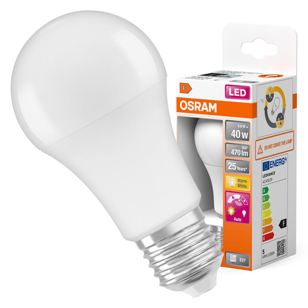 LED žárovka E27 A60 6W = 40W 470lm 2700K teplá bílá 240° OSRAM Star Dusk Sensor