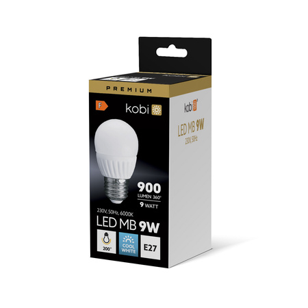 LED žárovka E27 Ball 9W 900lm 6000K Cold 200° Premium Kobi