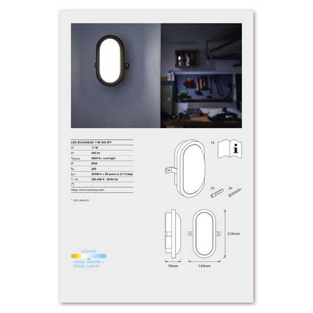 LED nástěnné svítidlo 11W 4000K IP54 Hermetické venkovní bílé BULKHEAD LEDVANCE