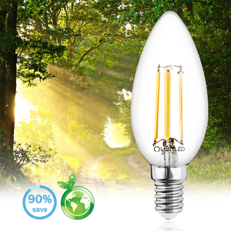6x Žárovka LED Svíčka B35, E14 7W = 60W 806lm 3000K Teplá bílá 360° Filament LUMILED