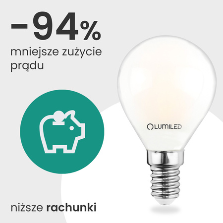 6x LED žárovka E14 kapka P45 2,2W 470lm = 40W 2700K teplá bílá 360° Filament energetická třída A LUMILED
