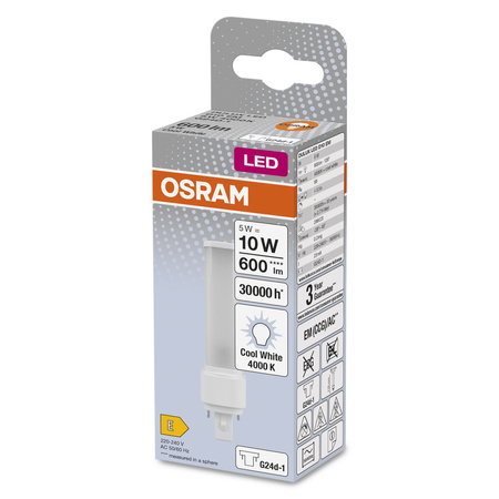 LED zářivka G24d-1 5W = 10W 600lm 4000K Neutrální 120° DULUX LED D EM & AC Osram