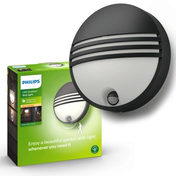 Zahradní lampa LED nástěnná lampa YARROW IR myGarden 6W 2700K IP44 kulatá s pohybovým senzorem černá PHILIPS
