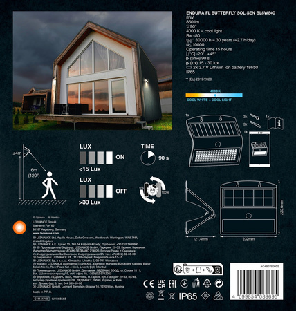LED zahradní lampa Solární nástěnná lampa 8W ENDURA Flood Butterfly LEDVANCE