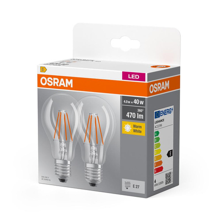 LED žárovka E27 A60 4W = 40W 470lm 2700K Teplá bílá 320° OSRAM Filament