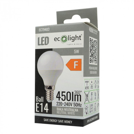 LED žárovka kapka P45 E14 5W 450lm 4000K neutrální bílá Ecolight