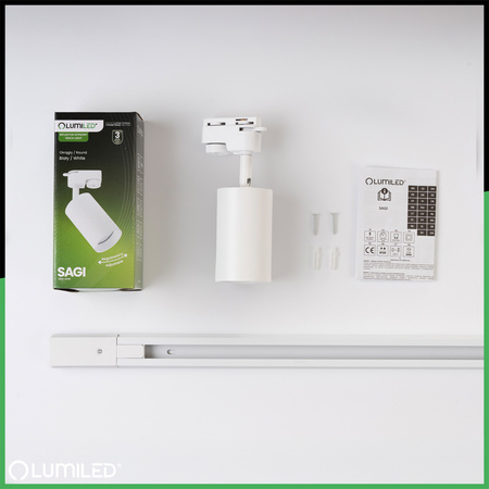 Sada osvětlovacích přípojnic 1m + 4x SAGI GU10 White LUMILED reflektor na přípojnici