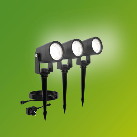 3x LED reflektorová zahradní lampa 1,5W 180lm 2700K černá Reuel Ultra Efficient Philips