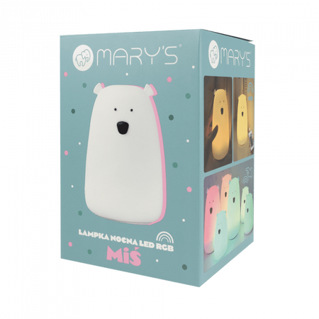 Dětské noční LED světlo 0,4W 3000K teplá bílá + RGB USB dobíjecí 1200mAh bílé + dálkové ovládání VELKÝ MÉĎA MEDVÍDEK