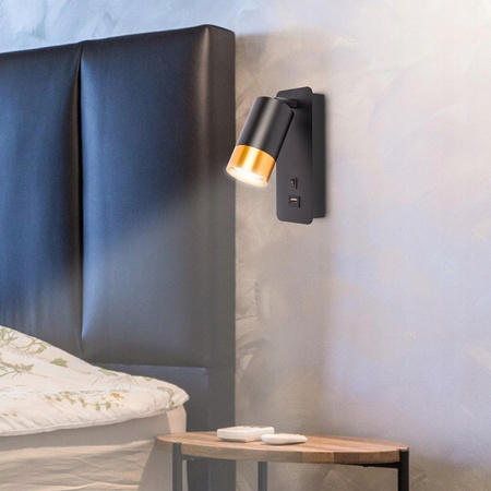 Nástěnné svítidlo Reflektor Nástěnné bodové svítidlo pro čtení GU10 Black Gold Clement Masterled