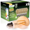 6x LED žárovka E27 A60 4W 470LM = 40W 2000K teplá bílá 360° Filament Amber LUMILED