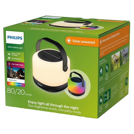 Přenosná solární lampa LED 1,2 W 80 lm 3000K černá Alula Philips