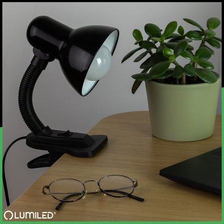 Stolní lampa Školní Noční E27, Nastavitelná s klipem Černá LIBRA LUMILED