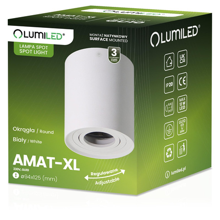 HALOGEN Spot Tuba Movable AMAT-XL GU10 Round White 125mm LUMILED pro povrchovou montáž