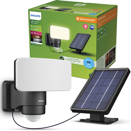 Solární LED reflektor 6W 1000lm 3000K IP44 se senzorem pohybu a soumraku černý Tylus Ultra Efficient Philips