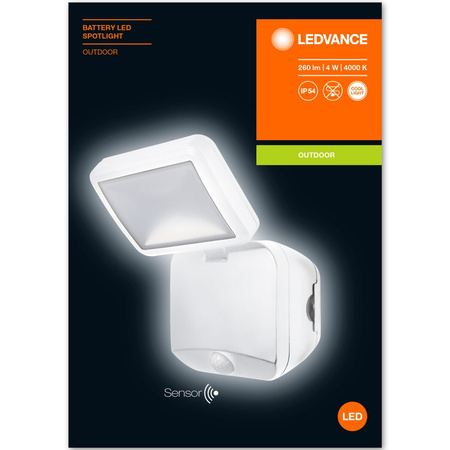 LED reflektor 4W 260lm 4000K IP54 bílý s detektorem pohybu LEDVANCE SPOTLIGHT napájený z baterií