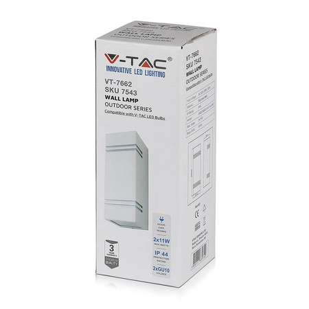 Nástěnné svítidlo zahradní lampy GU10 IP44 Horní/Spodní čtvercové bílé VT-7662 V-TAC